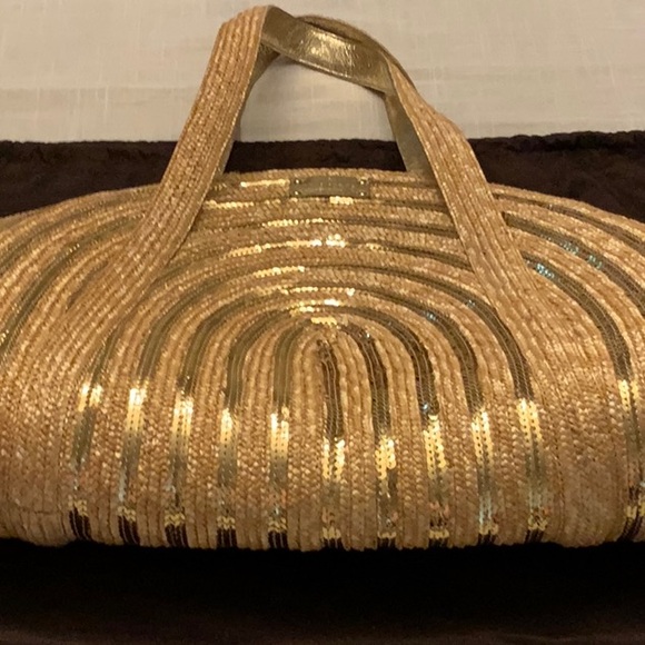 New Kate Spade Straw Bag w/Gold Sequin Details